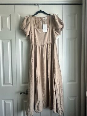 Worth Collective Oat Square Neck Midi Dress with Puffed Sleeves NWT size medium